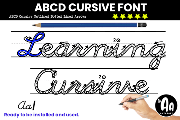 Cursive Learning: Abcd Cursive Outline Dotted Arrows Lined Font